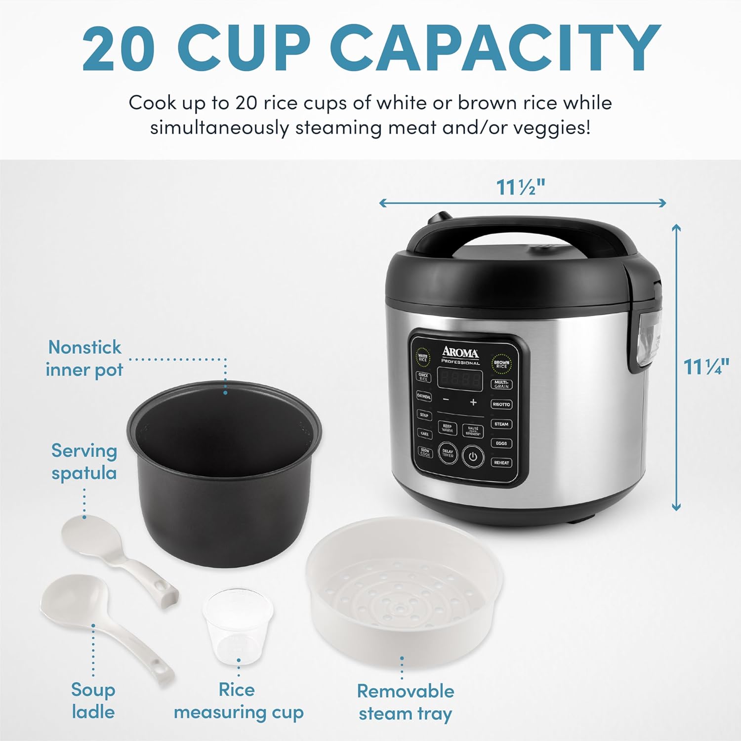 Aroma rice cooker with accessories product image with detailed view and professional lighting