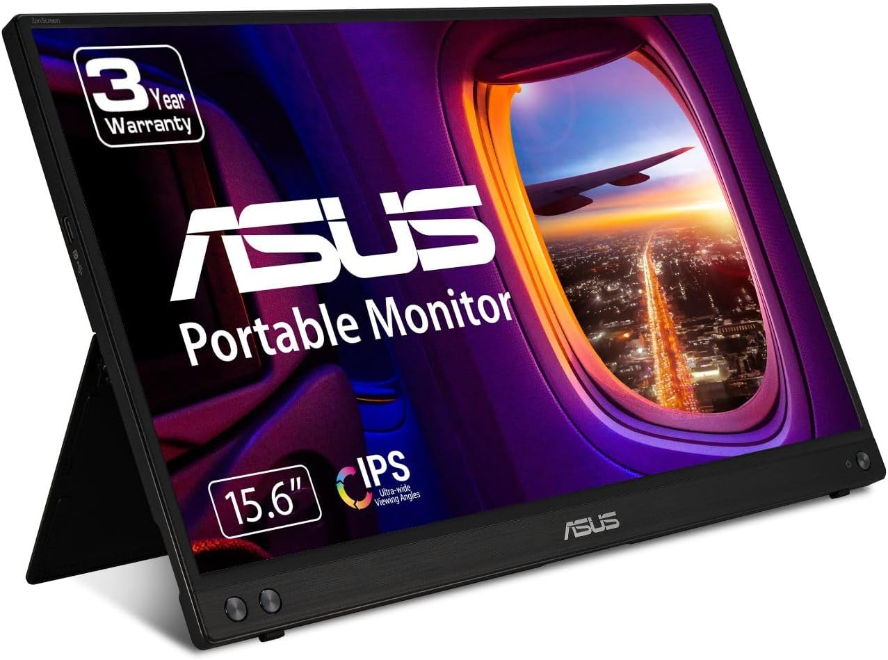 ASUS ZenScreen MB16ACV portable monitor product image with detailed view and professional lighting