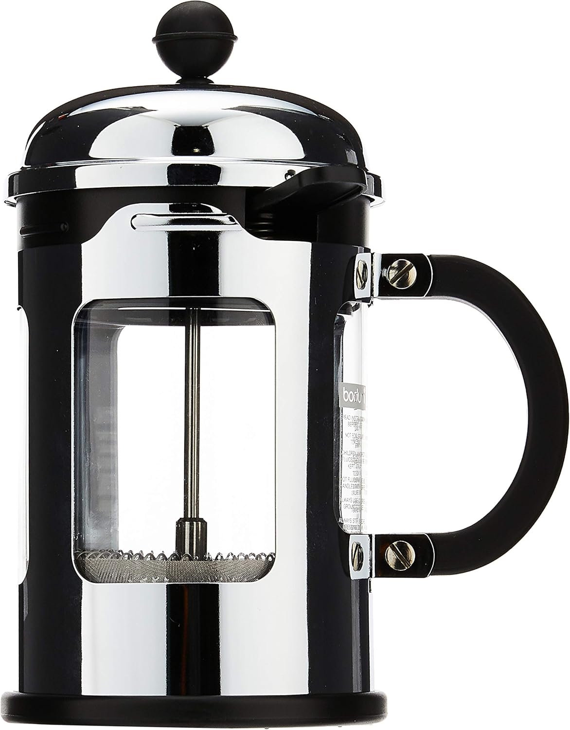 Bodum Chambord french press with chrome frame product image with detailed view and professional lighting