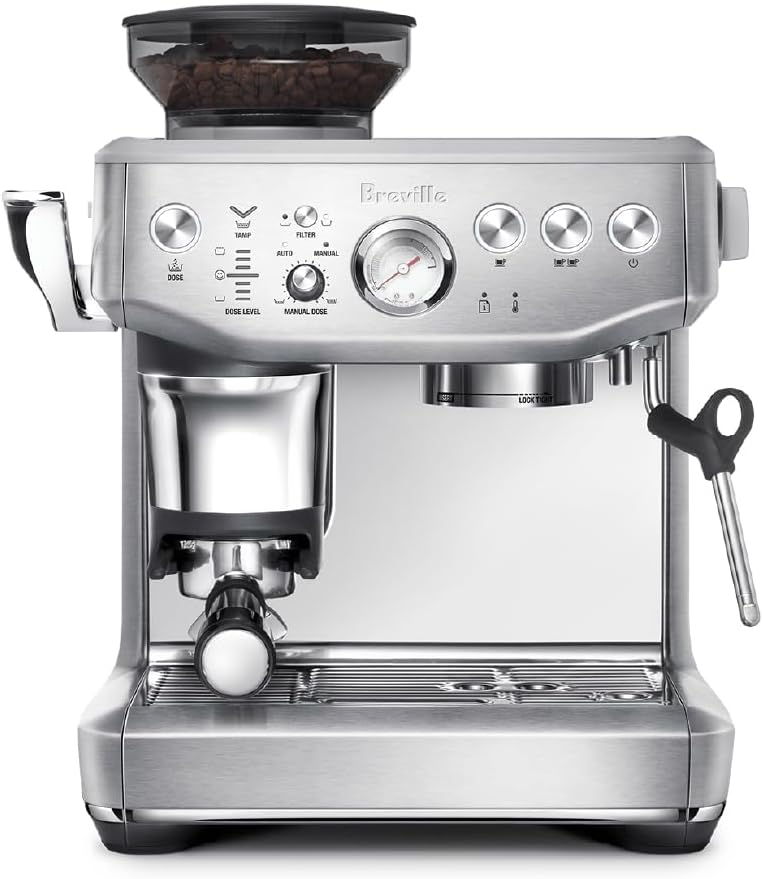 Breville Barista Express Impress espresso machine with built-in conical burr grinder