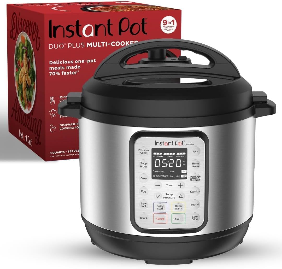 Instant Pot Duo Plus multi-cooker product image with detailed view and professional lighting