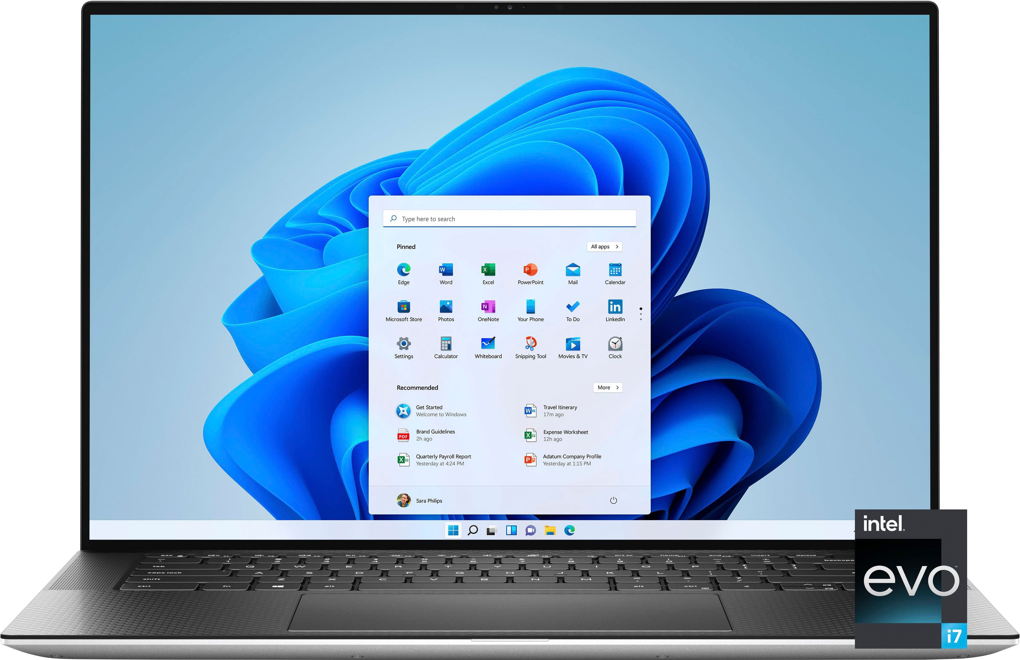 Dell XPS 15 open showing display product image with detailed view and professional lighting