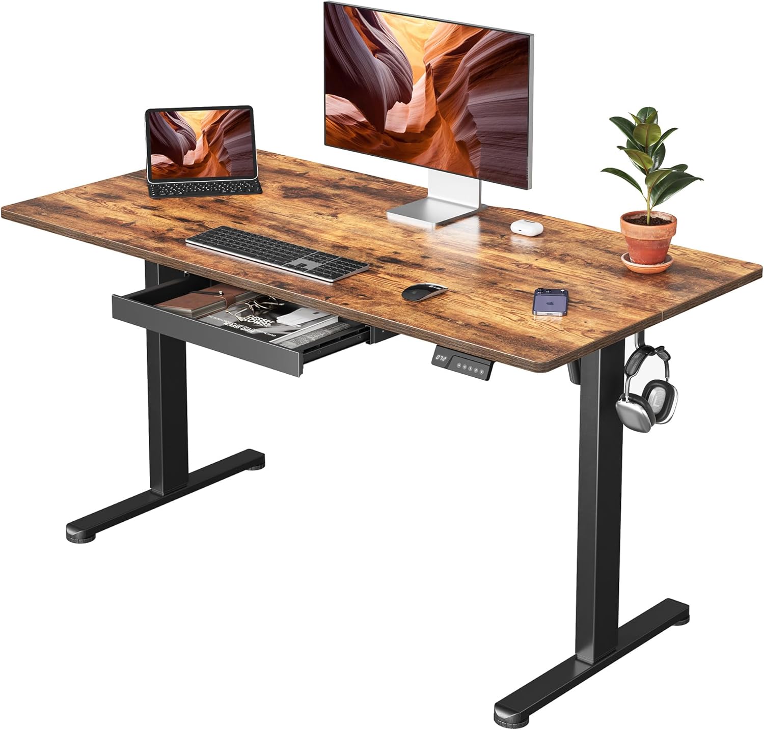 FEZIBO standing desk with drawer product image with detailed view and professional lighting