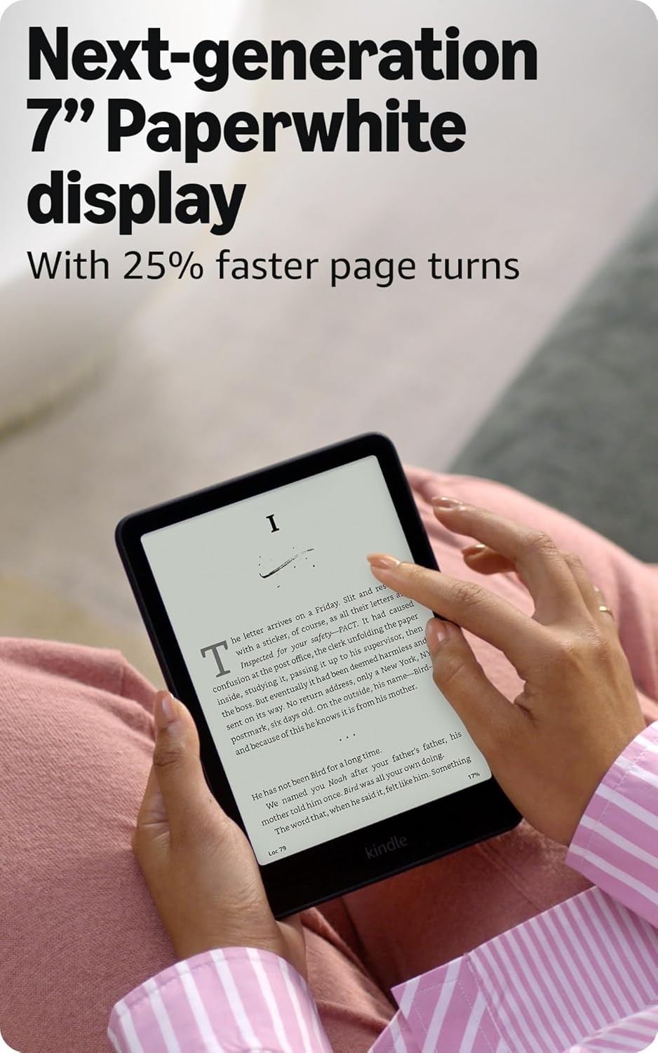 Kindle Paperwhite 2024 display product image with detailed view and professional lighting