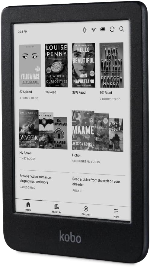 Kobo Clara BW screen close-up product image with detailed view and professional lighting