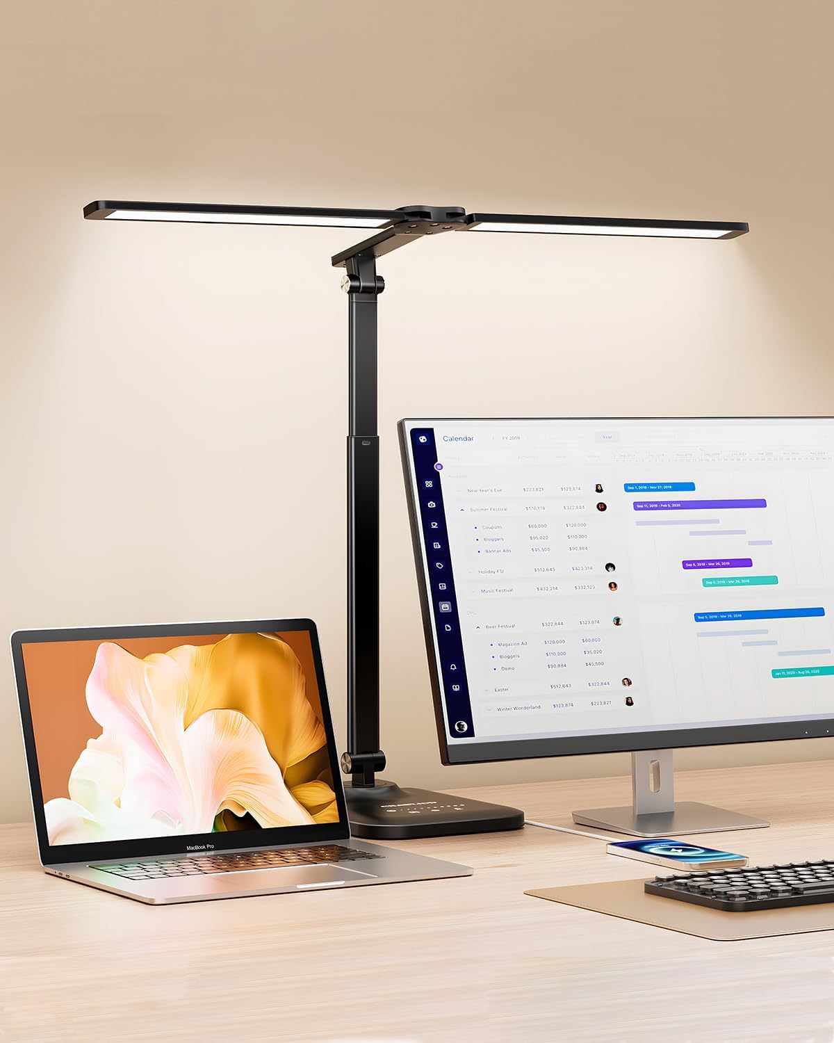 Lepro LED desk lamp over workspace product image with detailed view and professional lighting