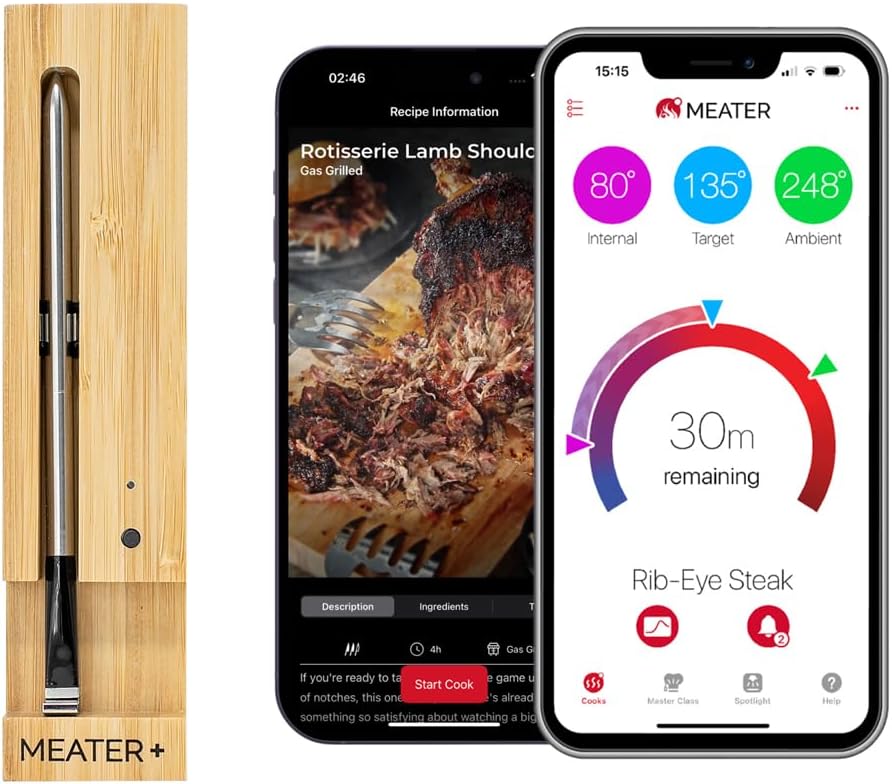 MEATER Plus wireless meat thermometer with Bluetooth connectivity for remote monitoring
