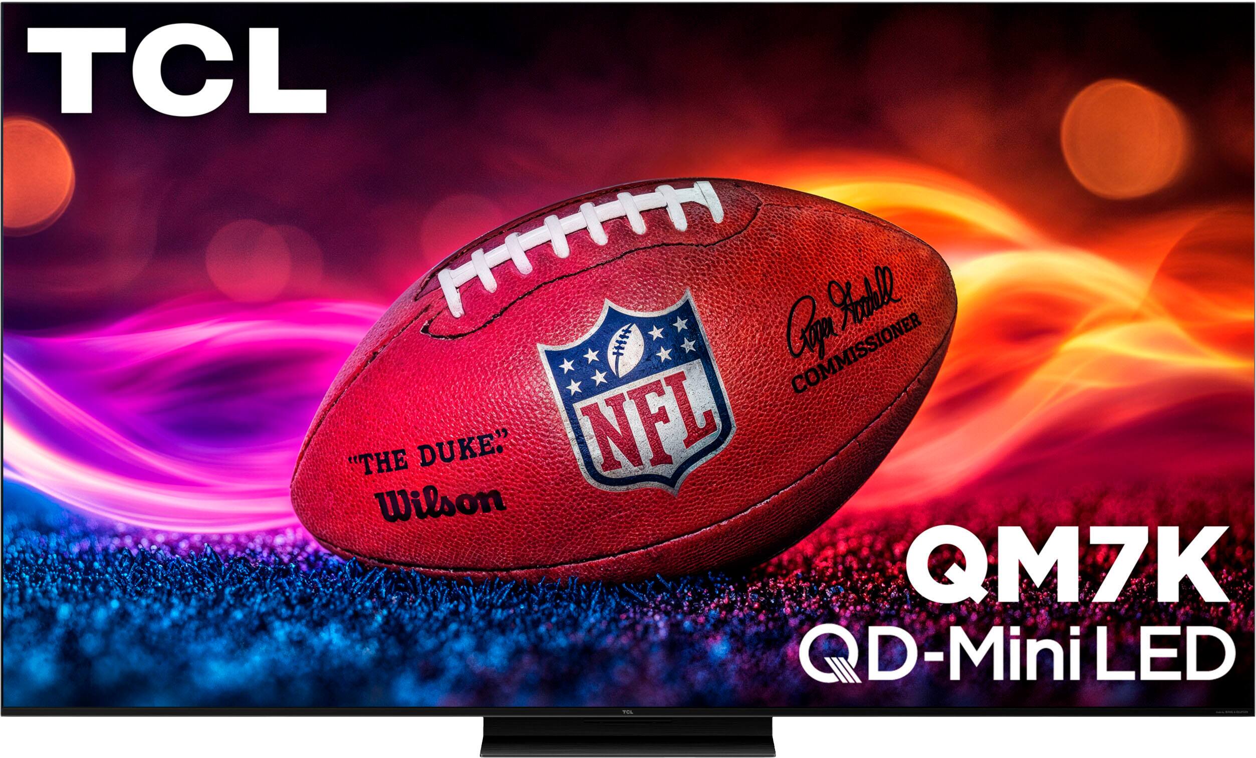 TCL QM7K 65-inch mini-LED TV product image with detailed view and professional lighting