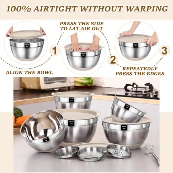 Umite Chef Mixing Bowls airtight lids demonstration product image with detailed view and professional lighting